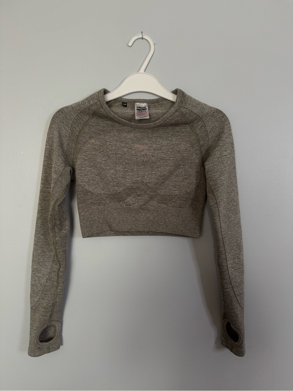 Gymshark Flex Sports Open Back Long Sleeve Crop Top Olive Grey S - Picture 3 of 9
